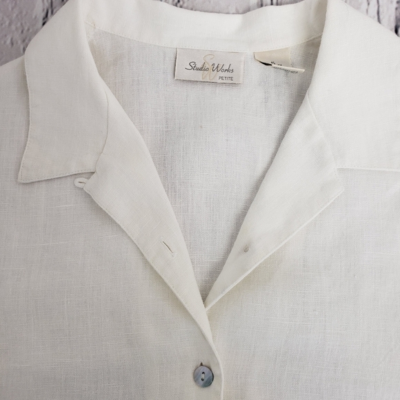 Studio Works Linen Capri Pant and Shirt Set PL Ivory and Taupe EUC - Picture 7 of 16